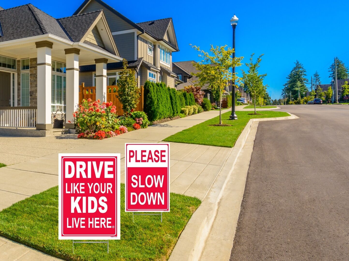 A perfect neighbourhood. Houses in suburb at Spring in the north America.